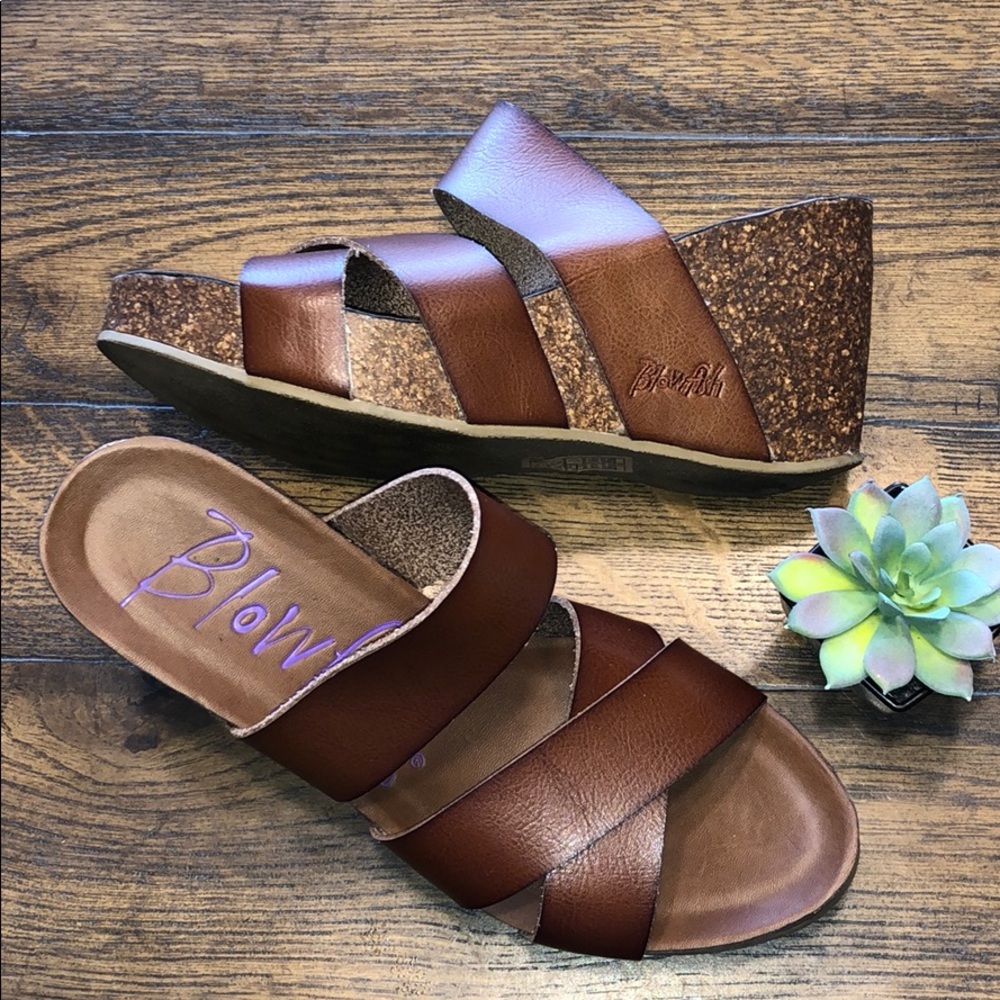 Blowfish Hiro Wiskey Brown Wedge Sandals